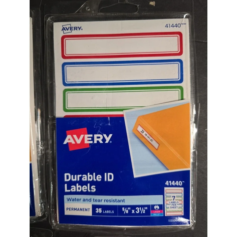 Durable ID Labels w/ Preprinted Borders 5/8x3.5in labels 35/PK - Lot Of 4